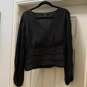 White House Black Market Black Long-Sleeved Blouse - NWOT